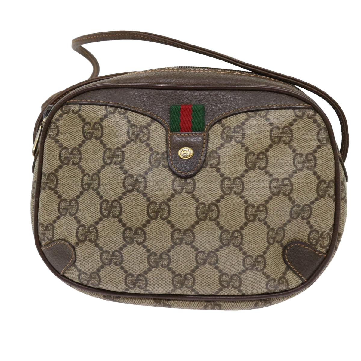 GUCCI GG Canvas Web Sherry Line Shoulder Bag PVC Beige Red Green Auth 63765