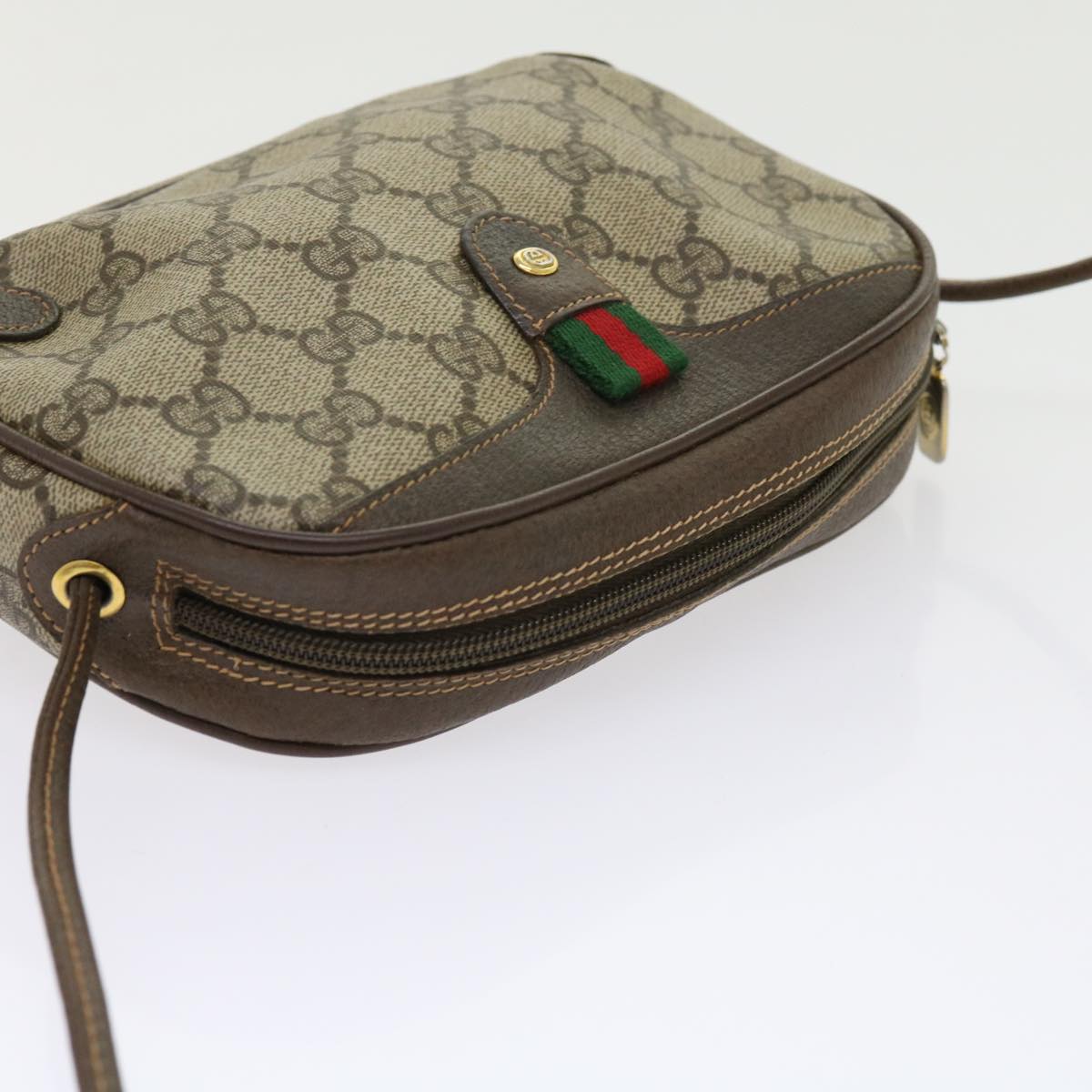 GUCCI GG Canvas Web Sherry Line Shoulder Bag PVC Beige Red Green Auth 63765