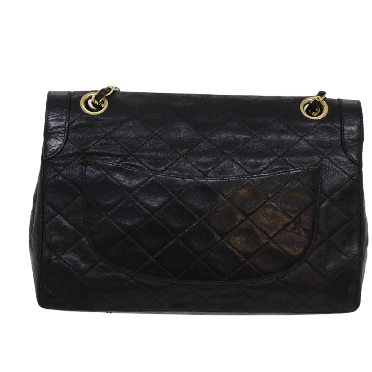 CHANEL Matelasse Turn Lock Chain Bag Lamb Skin Paris Only Black CC Auth 63771