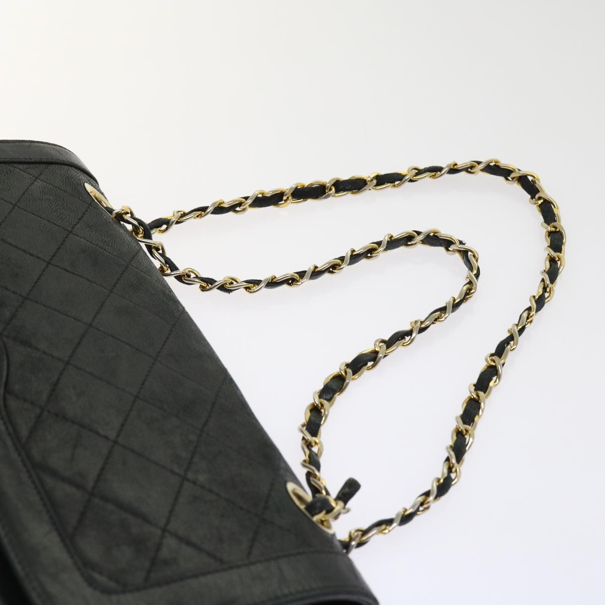 CHANEL Matelasse Turn Lock Chain Bag Lamb Skin Paris Only Black CC Auth 63771