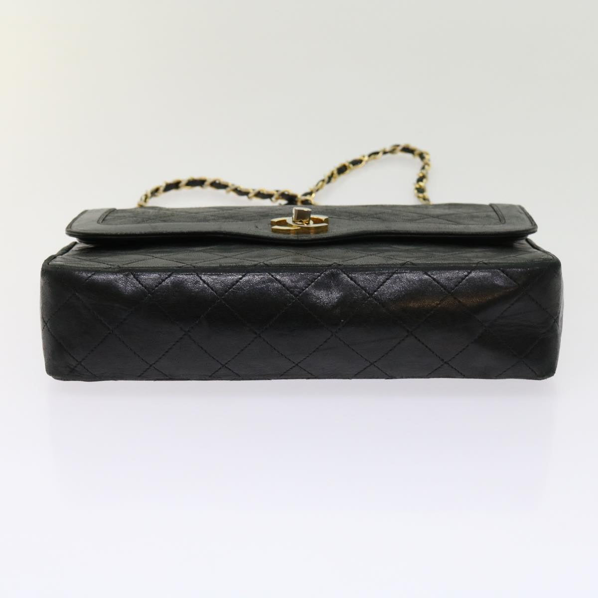 CHANEL Matelasse Turn Lock Chain Bag Lamb Skin Paris Only Black CC Auth 63771