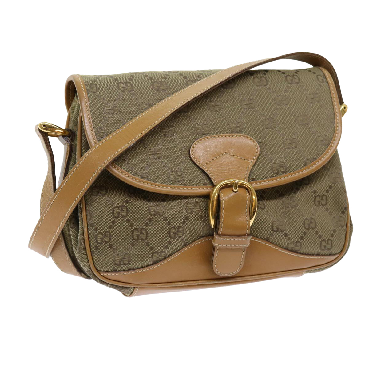 GUCCI GG Canvas Shoulder Bag Khaki 007 2854 0246 Auth 63803