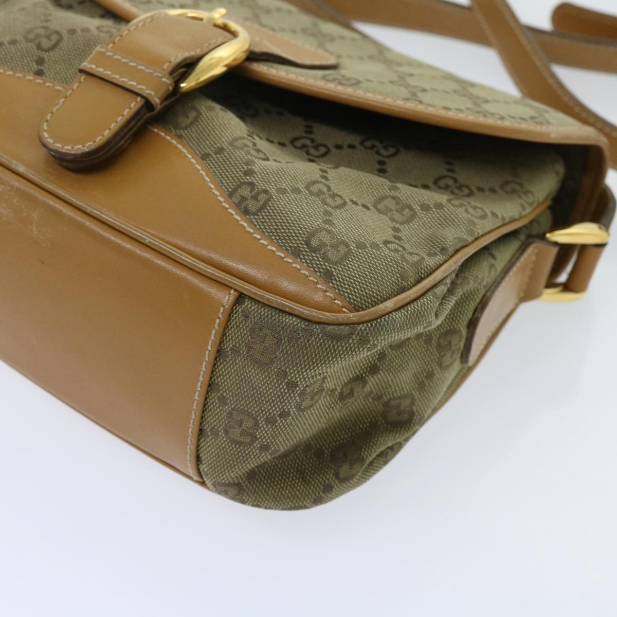 GUCCI GG Canvas Shoulder Bag Khaki 007 2854 0246 Auth 63803