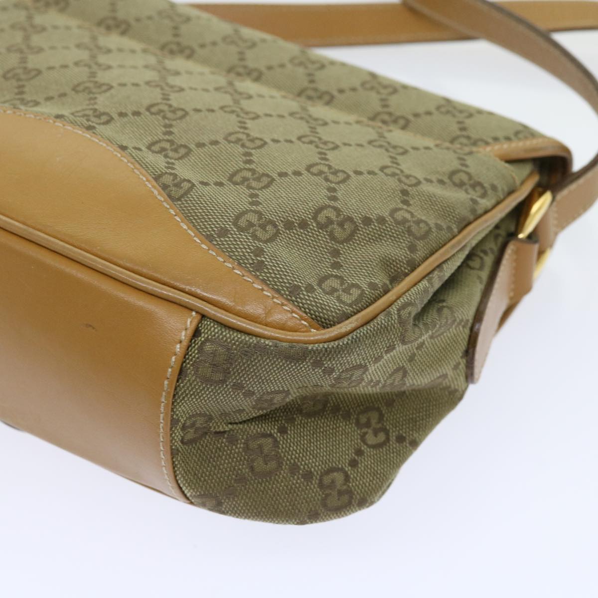 GUCCI GG Canvas Shoulder Bag Khaki 007 2854 0246 Auth 63803