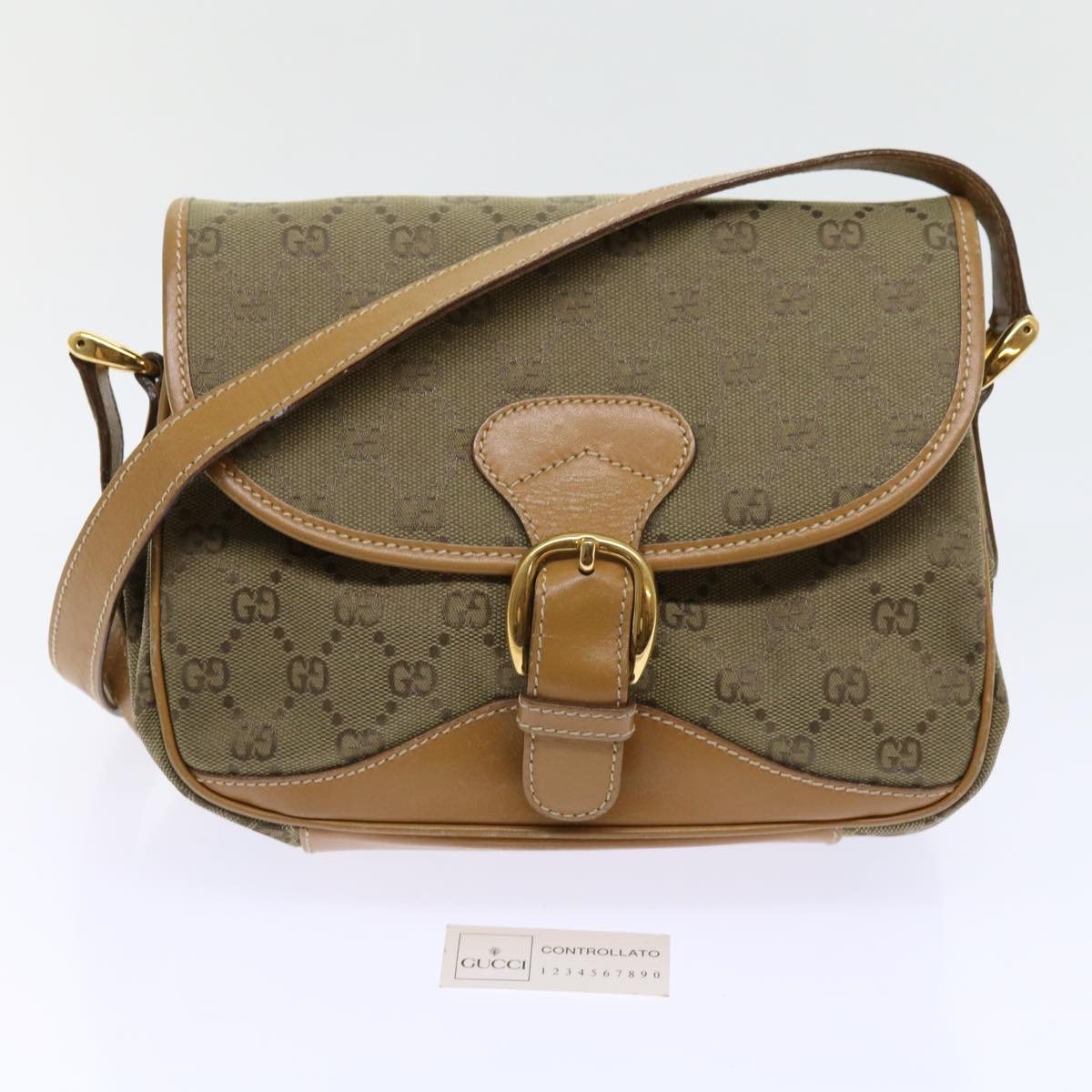 GUCCI GG Canvas Shoulder Bag Khaki 007 2854 0246 Auth 63803