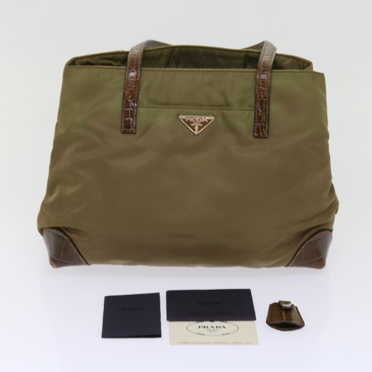 PRADA Shoulder Bag Nylon Khaki Auth 63816