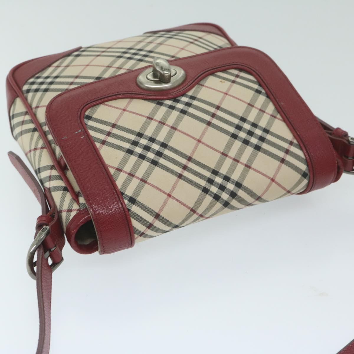 Burberrys Nova Check Shoulder Bag Nylon Canvas Beige Red Auth 63826