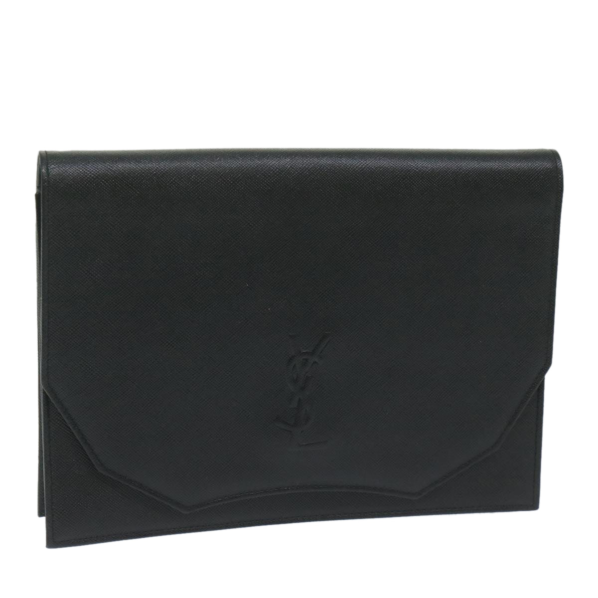 SAINT LAURENT Clutch Bag Leather Black Auth 63837