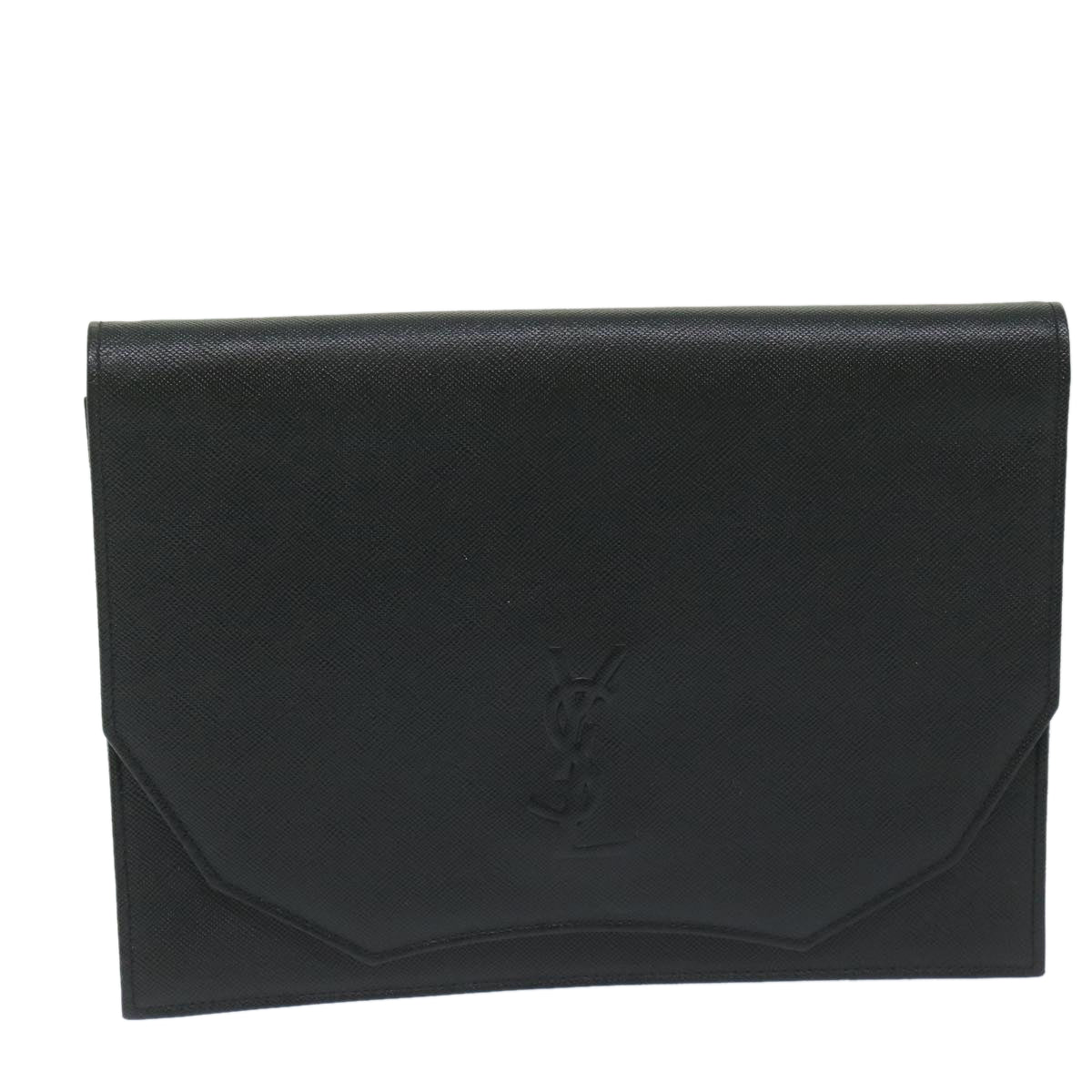 SAINT LAURENT Clutch Bag Leather Black Auth 63837