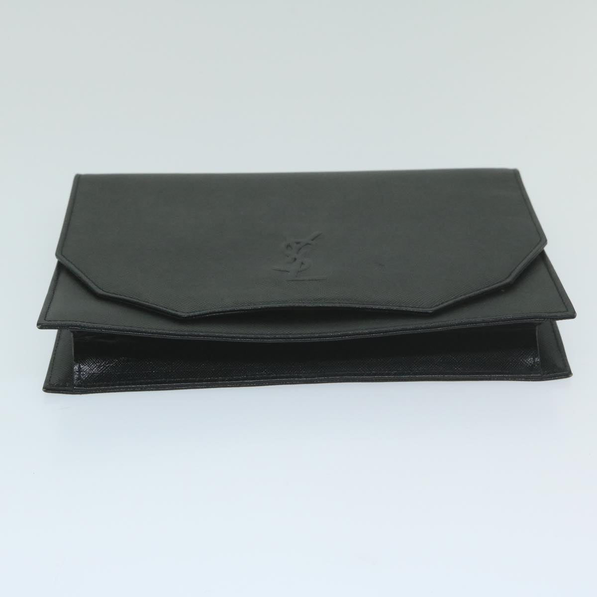 SAINT LAURENT Clutch Bag Leather Black Auth 63837