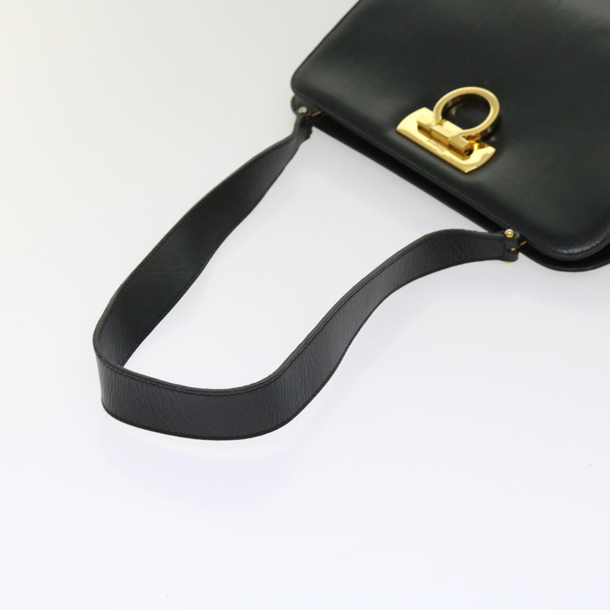 Salvatore Ferragamo Gancini Shoulder Bag Leather Black Auth 63860