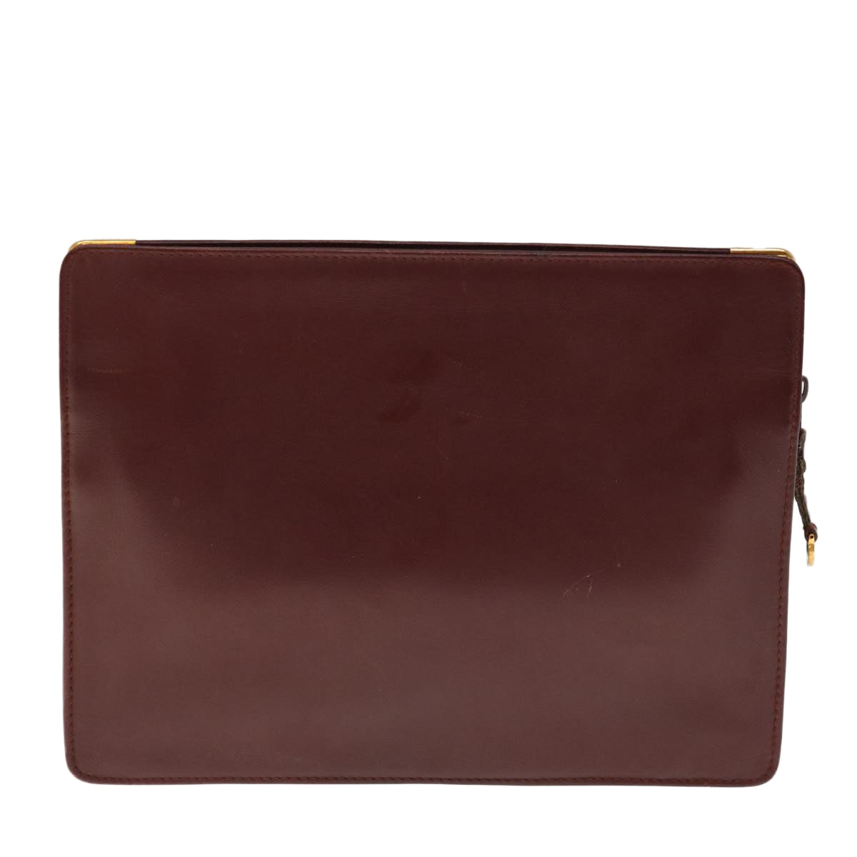 CARTIER Clutch Bag Leather Wine Red Auth 63905