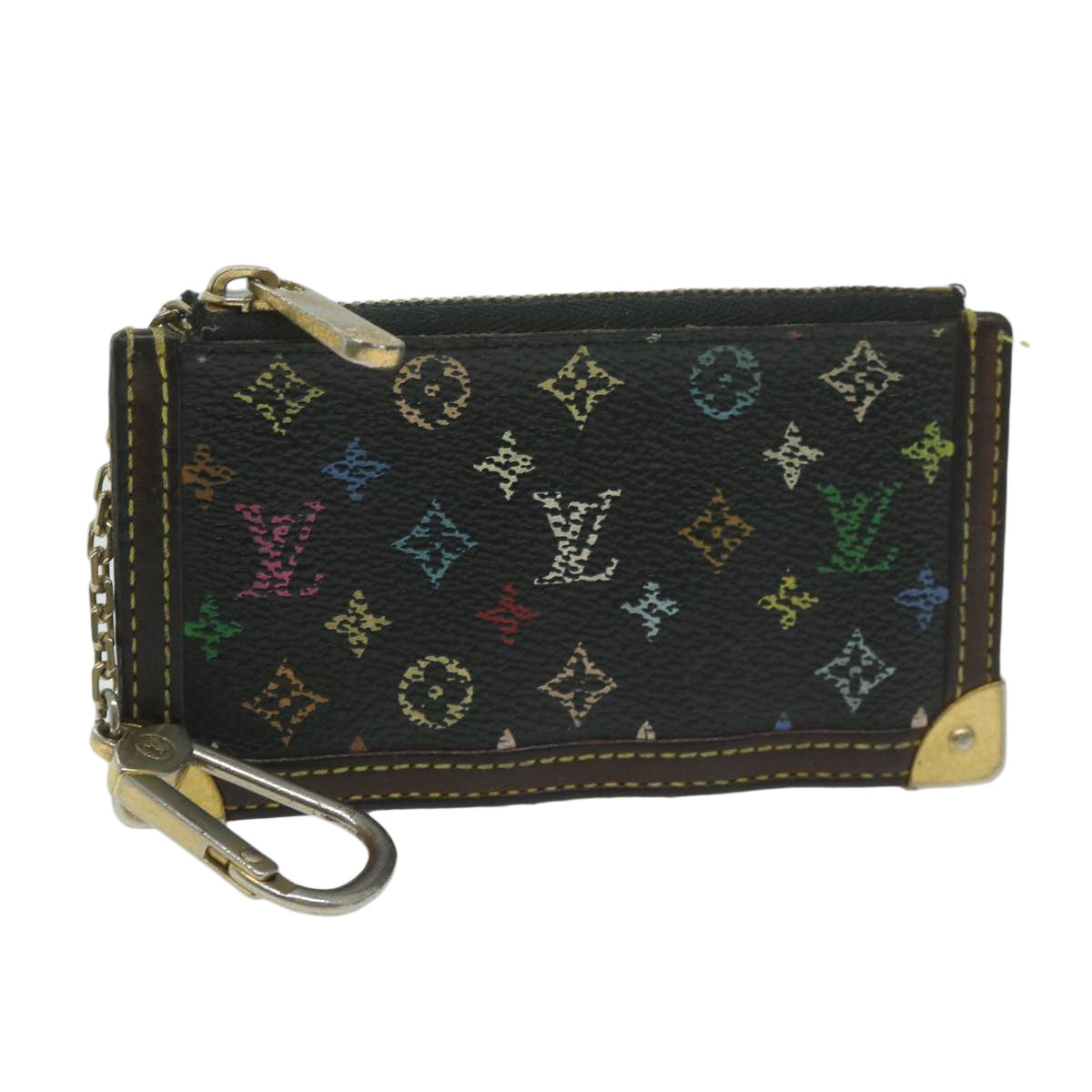 LOUIS VUITTON Monogram Multicolor Pochette Cles Purse Black M92654 Auth 63923