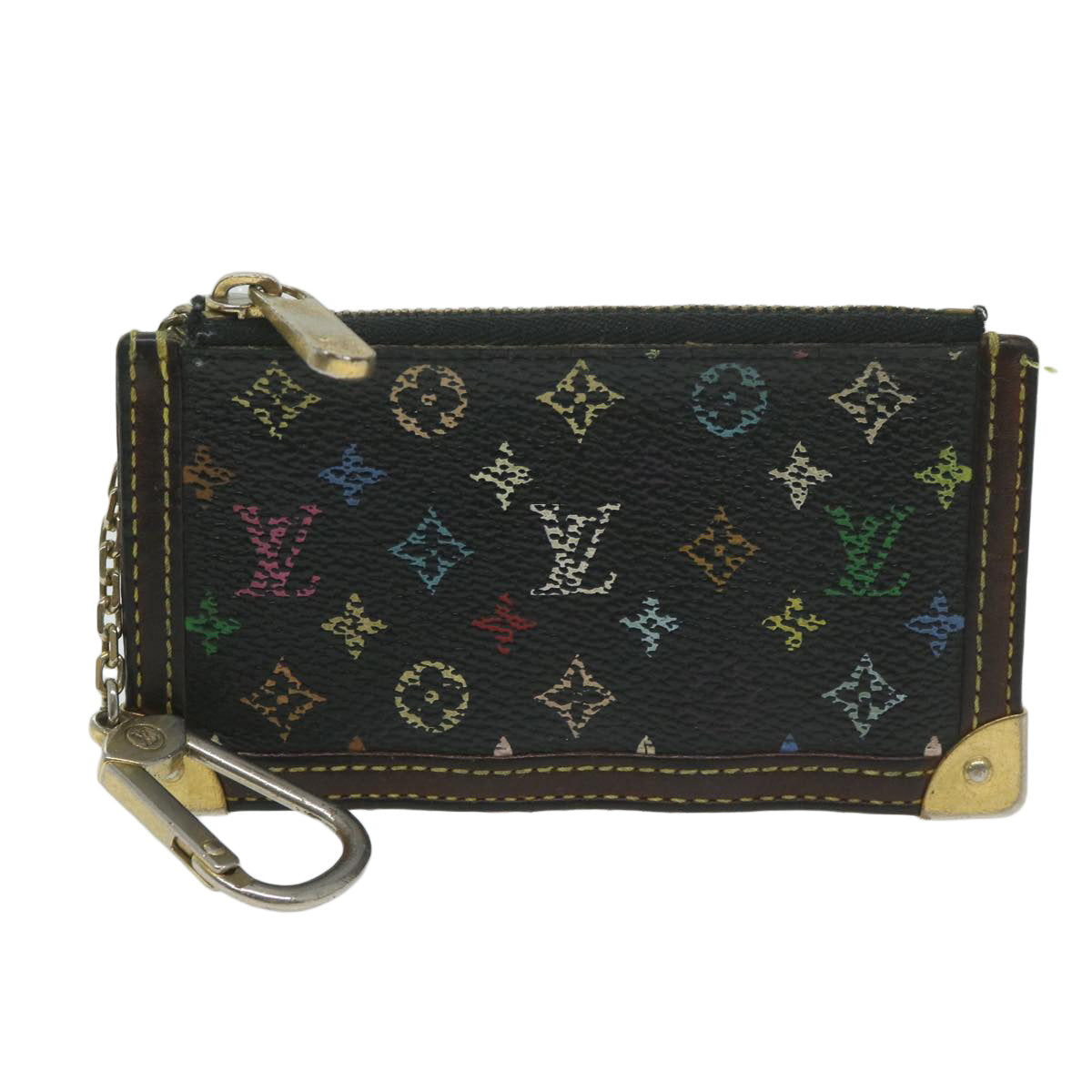 LOUIS VUITTON Monogram Multicolor Pochette Cles Purse Black M92654 Auth 63923