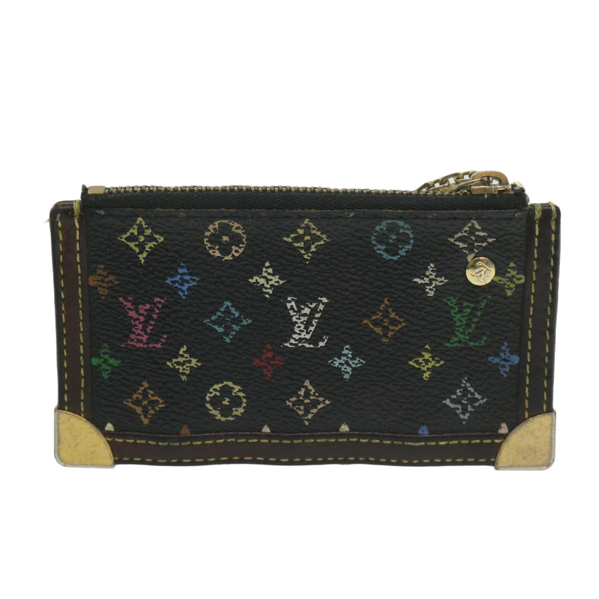 LOUIS VUITTON Monogram Multicolor Pochette Cles Purse Black M92654 Auth 63923