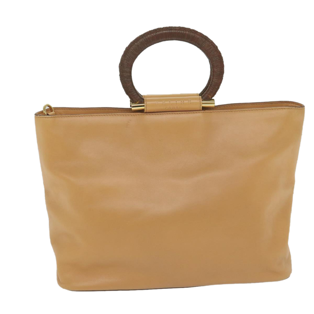 CELINE Hand Bag Leather 2way Beige Brown Auth 63990