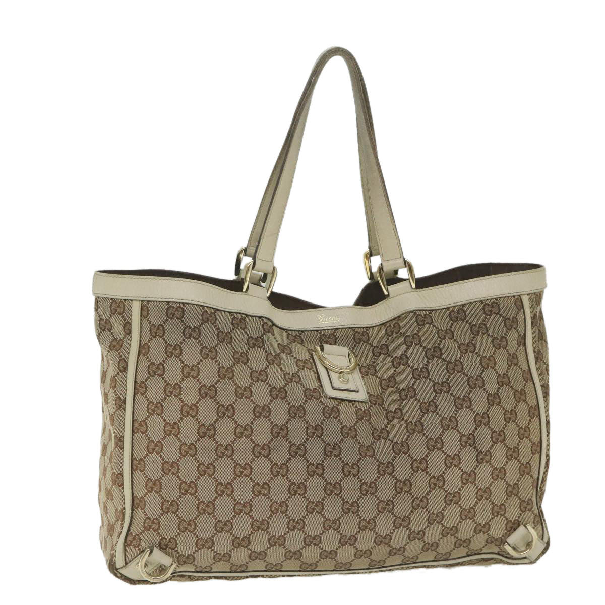 GUCCI GG Canvas Tote Bag Beige White Auth 63992