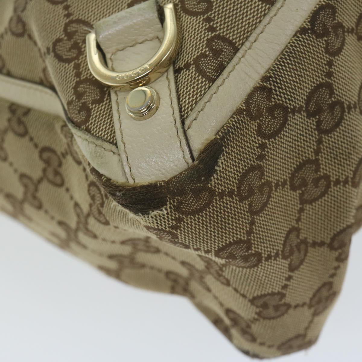 GUCCI GG Canvas Tote Bag Beige White Auth 63992