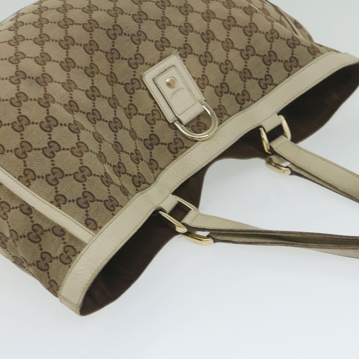 GUCCI GG Canvas Tote Bag Beige White Auth 63992