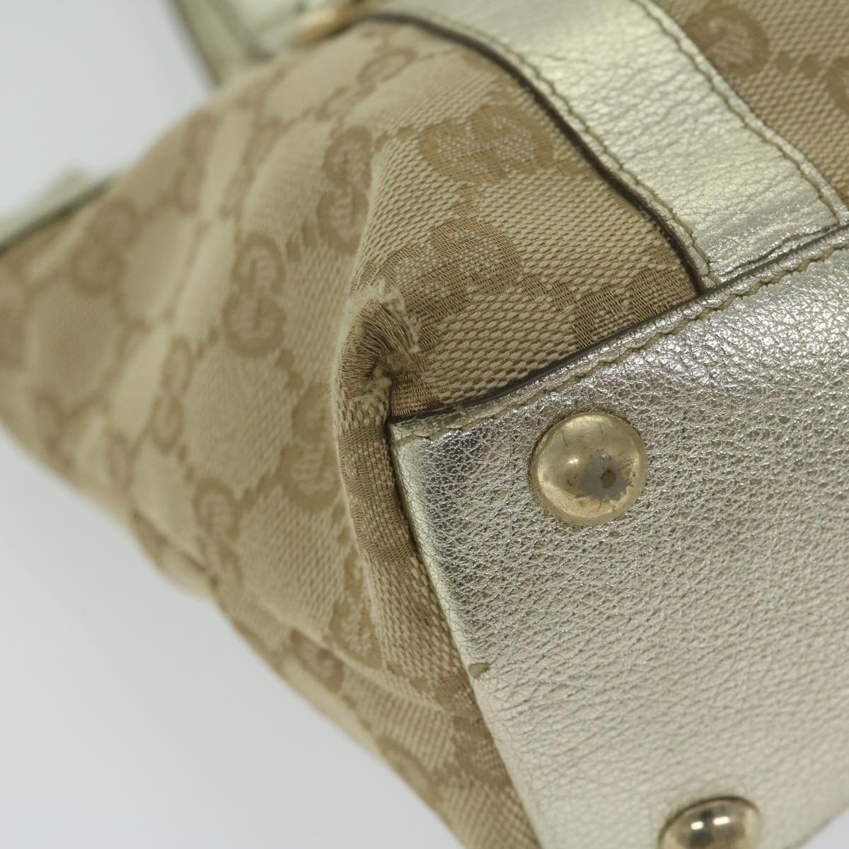 GUCCI GG Canvas Hand Bag Beige Gold Auth 64007