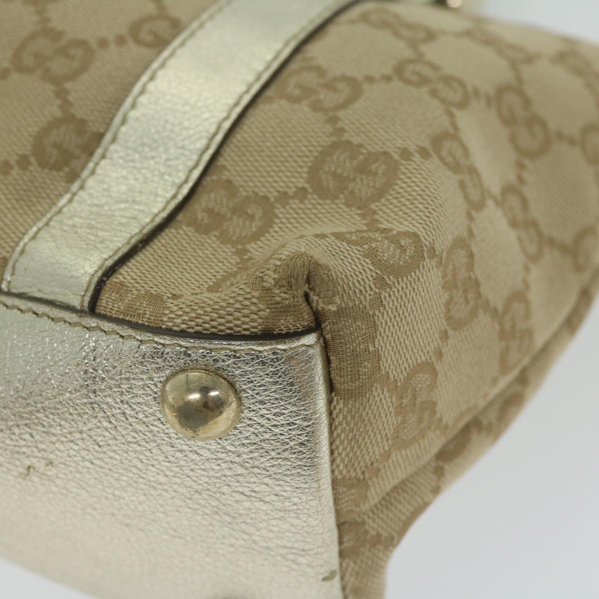 GUCCI GG Canvas Hand Bag Beige Gold Auth 64007