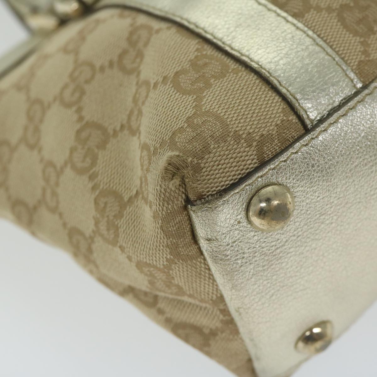 GUCCI GG Canvas Hand Bag Beige Gold Auth 64007