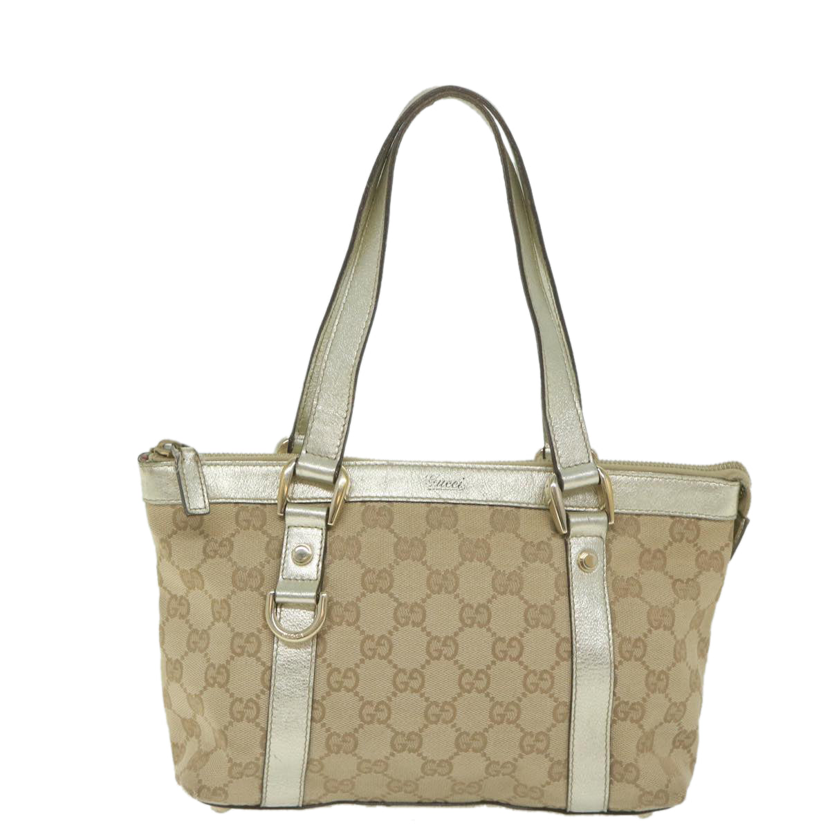 GUCCI GG Canvas Hand Bag Beige Gold Auth 64007