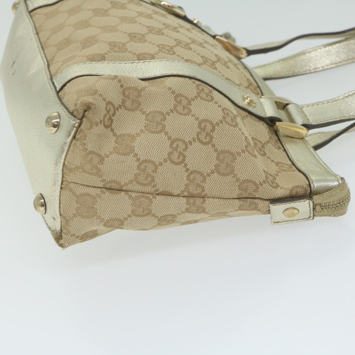 GUCCI GG Canvas Hand Bag Beige Gold Auth 64007