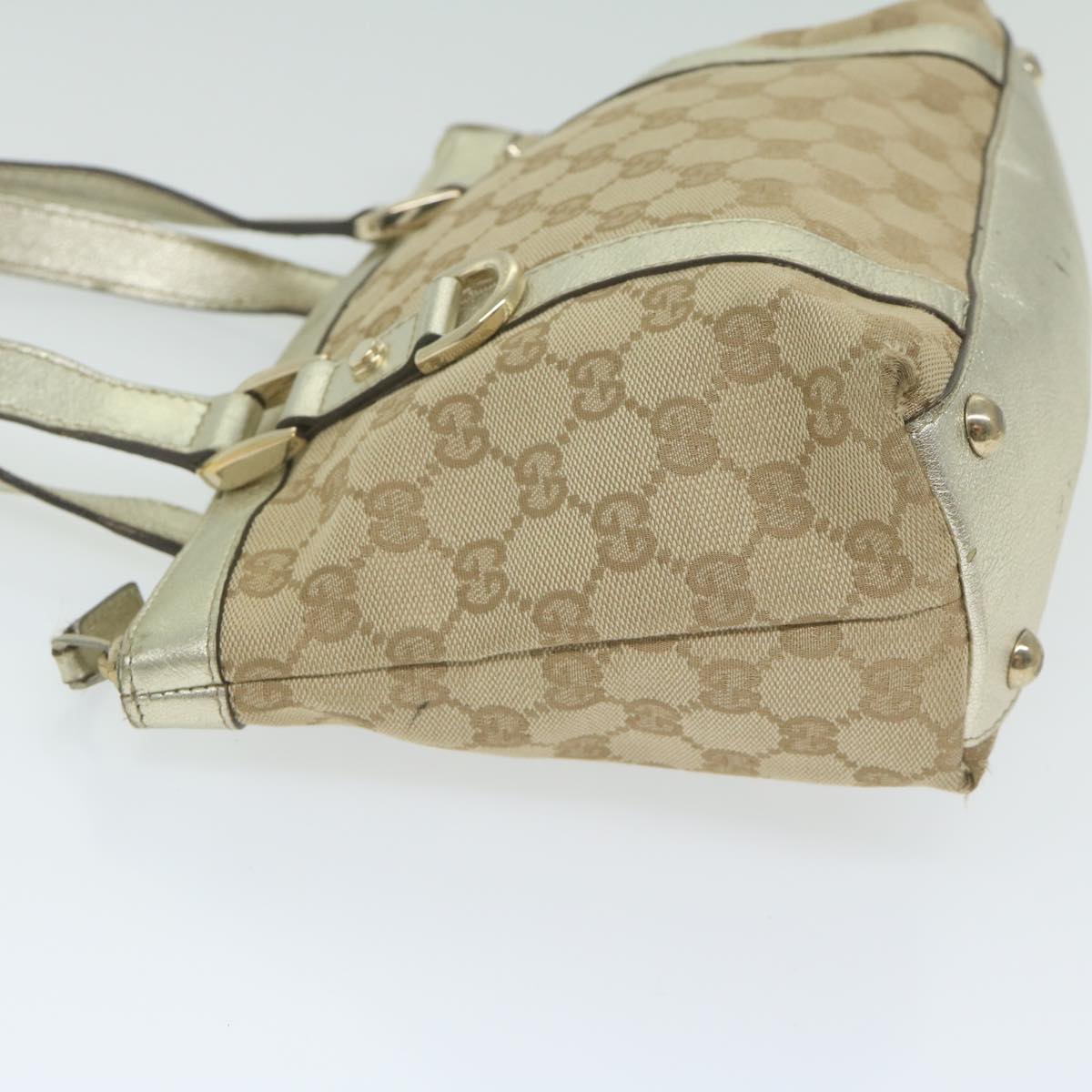 GUCCI GG Canvas Hand Bag Beige Gold Auth 64007