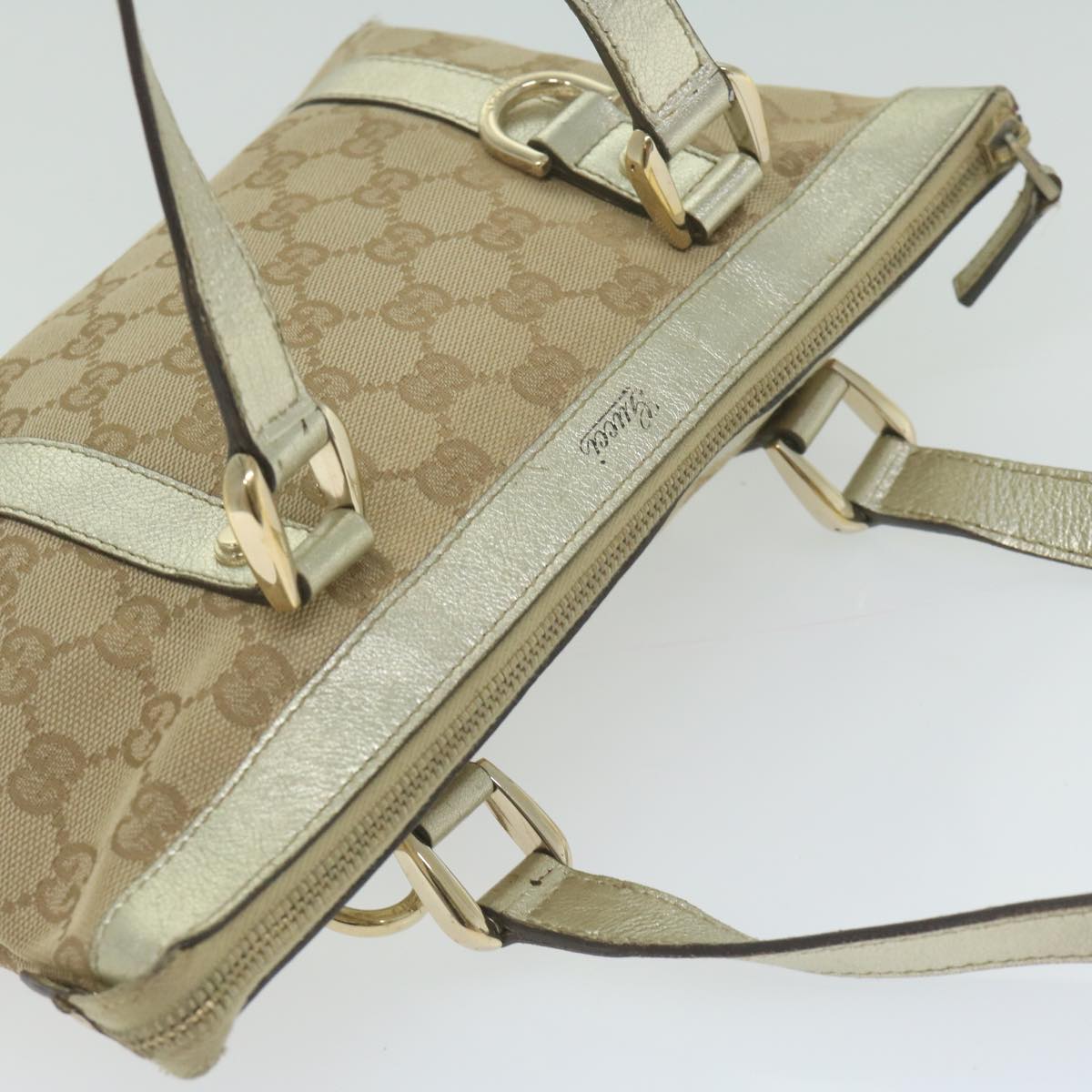 GUCCI GG Canvas Hand Bag Beige Gold Auth 64007