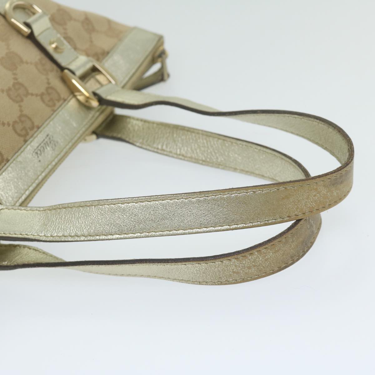 GUCCI GG Canvas Hand Bag Beige Gold Auth 64007