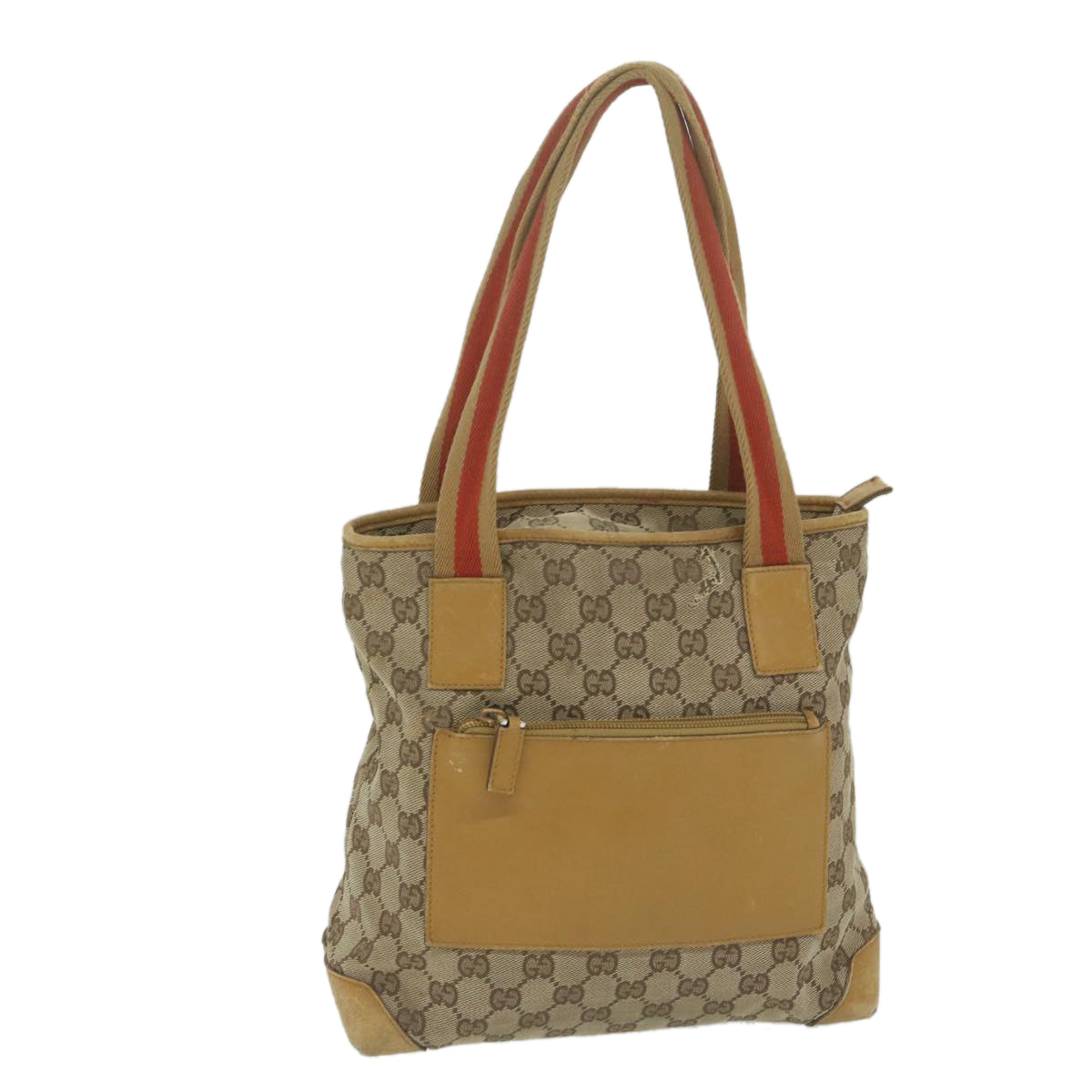 GUCCI GG Canvas Sherry Line Tote Bag Beige Orange Auth 64008