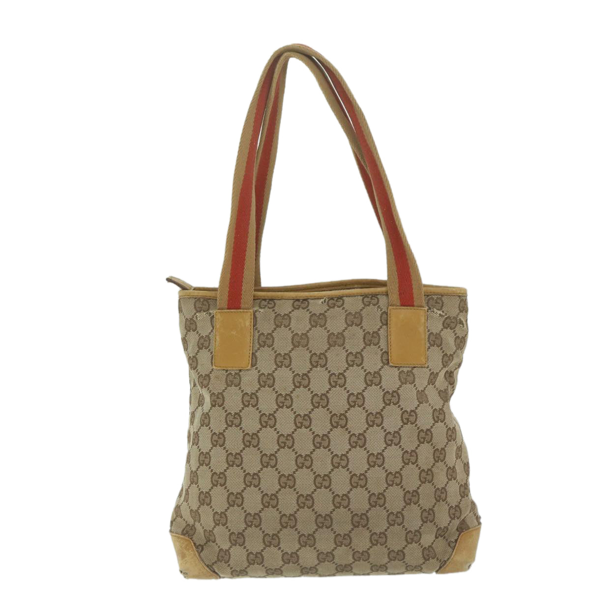 GUCCI GG Canvas Sherry Line Tote Bag Beige Orange Auth 64008