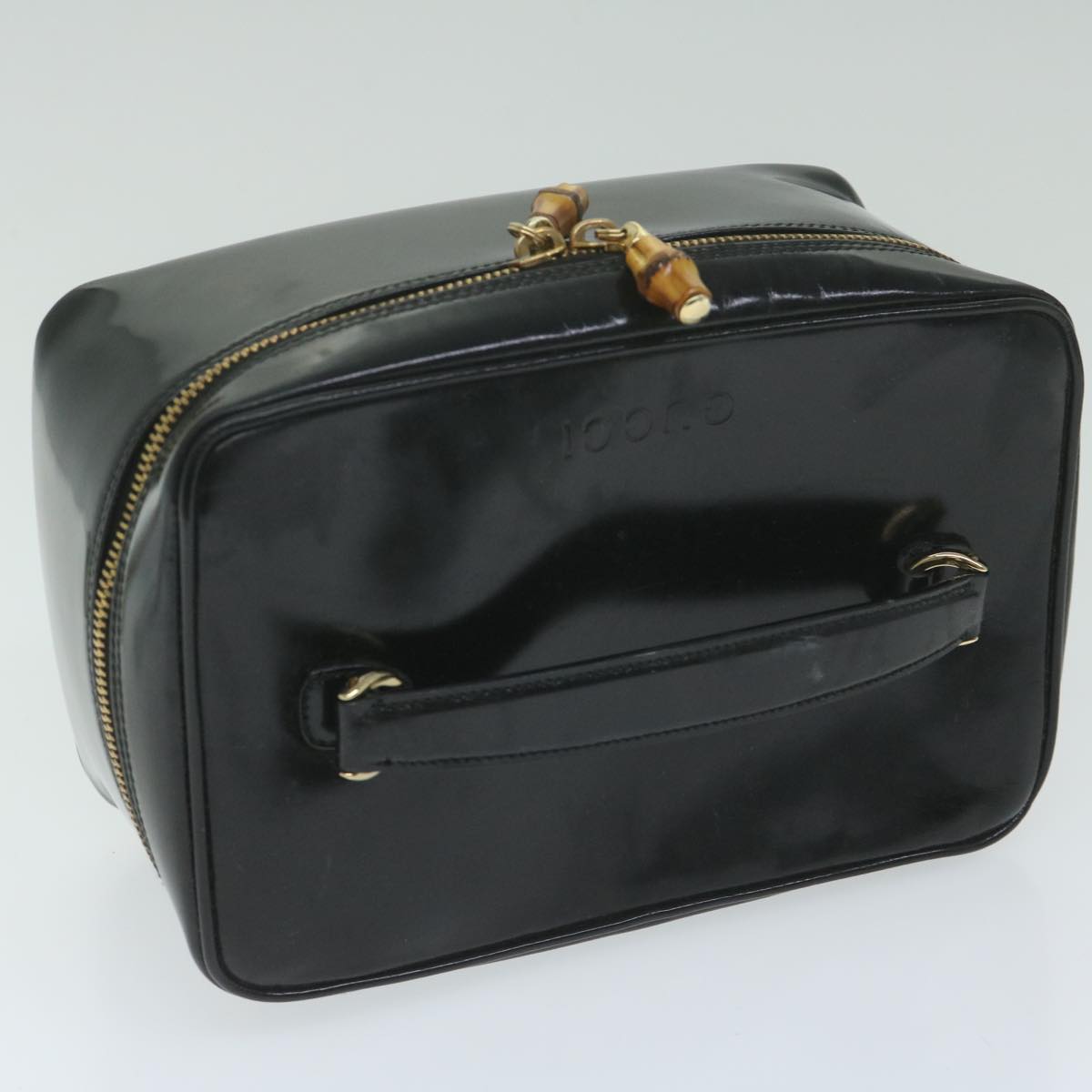 GUCCI Vanity Bamboo Cosmetic Pouch Enamel Black 032 200159 Auth 64013