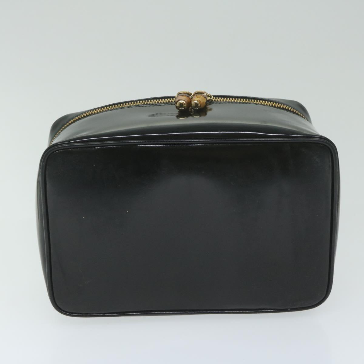 GUCCI Vanity Bamboo Cosmetic Pouch Enamel Black 032 200159 Auth 64013