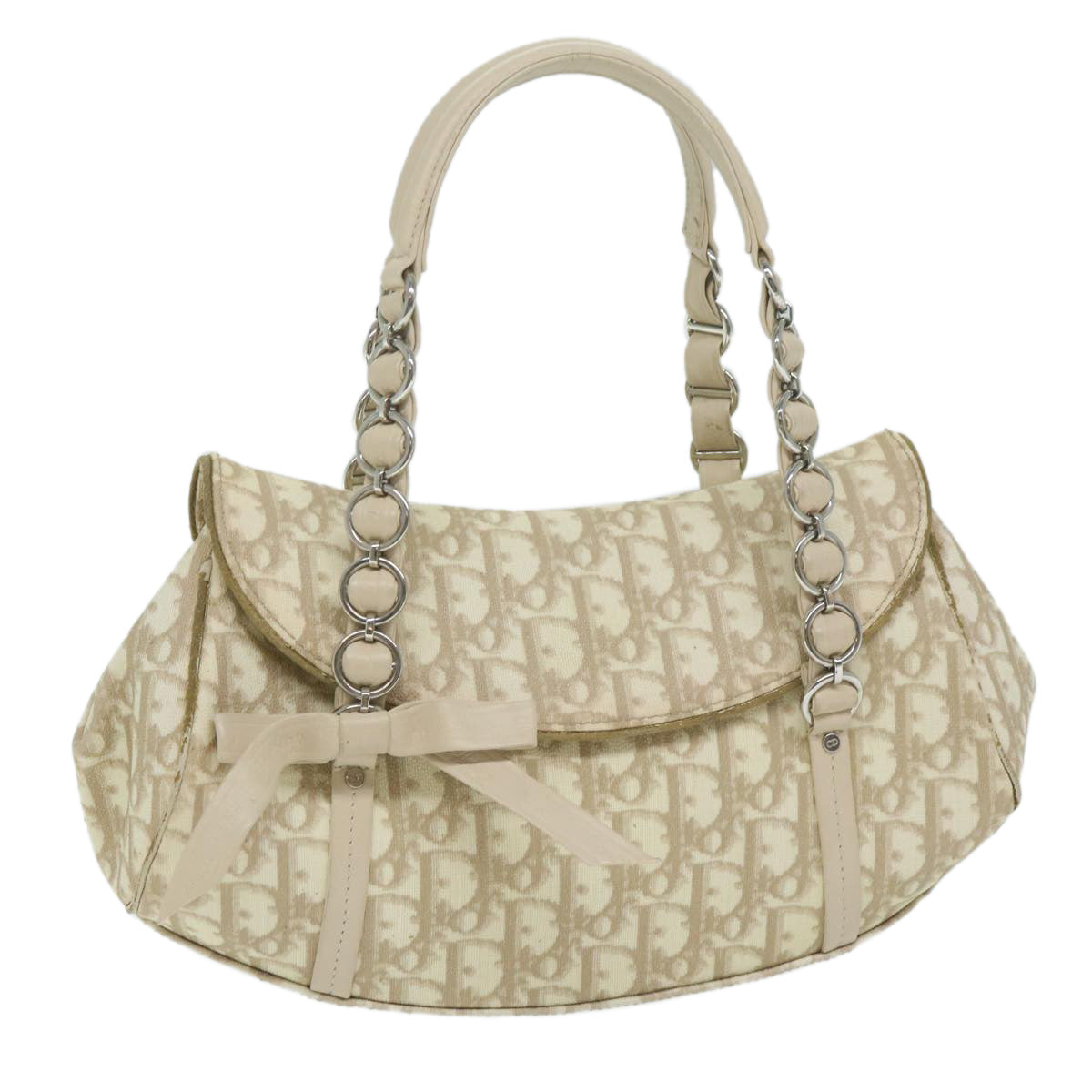 Christian Dior Trotter Romantic Hand Bag PVC Leather Beige Auth 64055