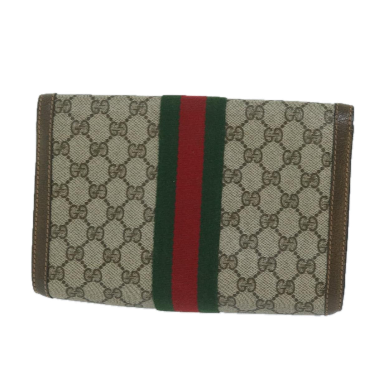 GUCCI GG Supreme Web Sherry Line Clutch Bag Beige Red Green 89 01 006 Auth 64125