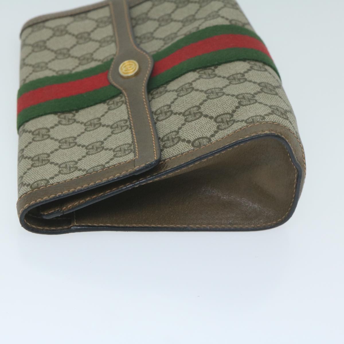 GUCCI GG Supreme Web Sherry Line Clutch Bag Beige Red Green 89 01 006 Auth 64125