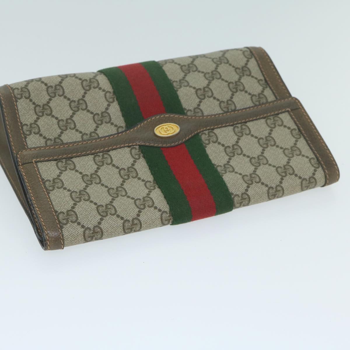 GUCCI GG Supreme Web Sherry Line Clutch Bag Beige Red Green 89 01 006 Auth 64125