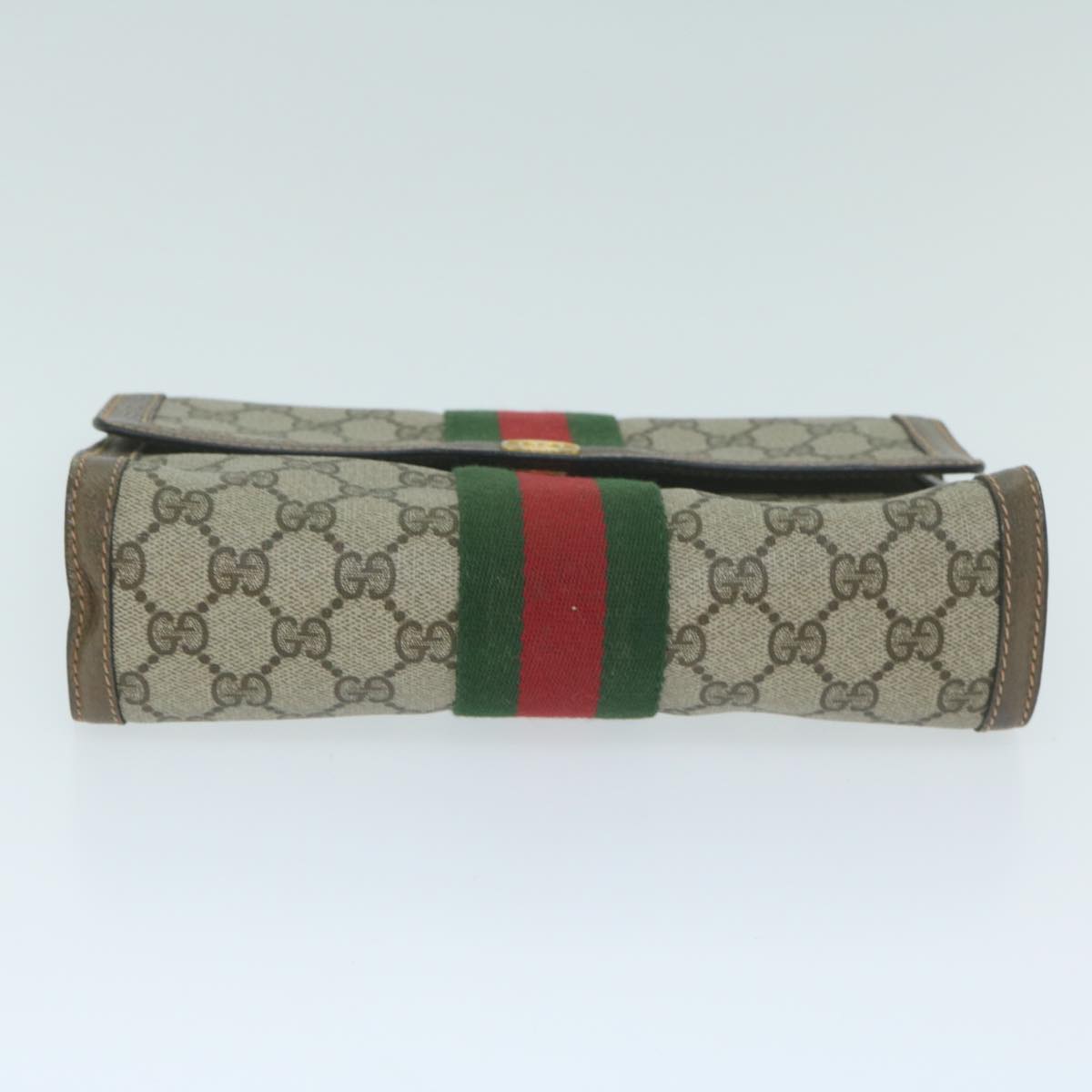 GUCCI GG Supreme Web Sherry Line Clutch Bag Beige Red Green 89 01 006 Auth 64125