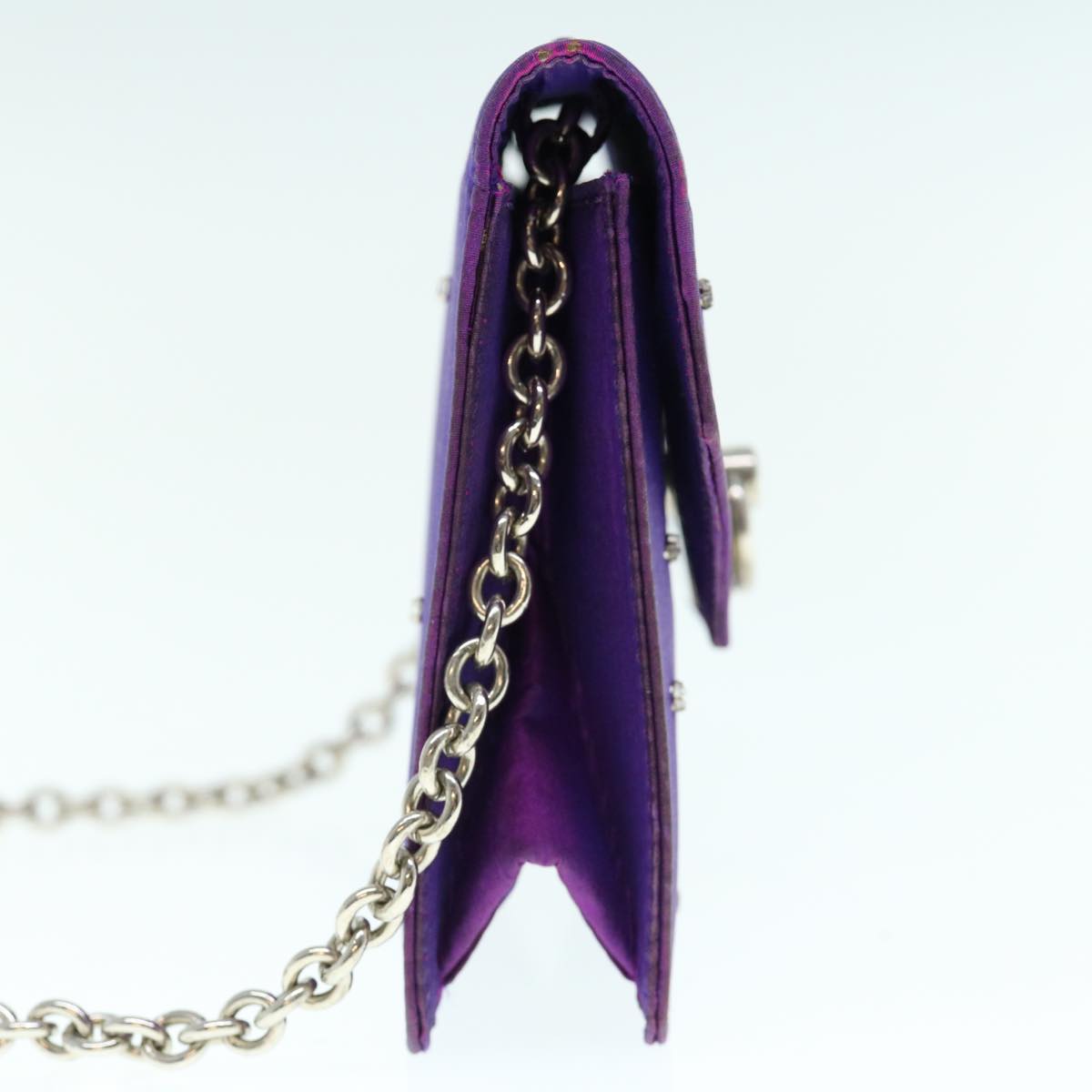CELINE Chain Pouch Satin Purple Auth 64134
