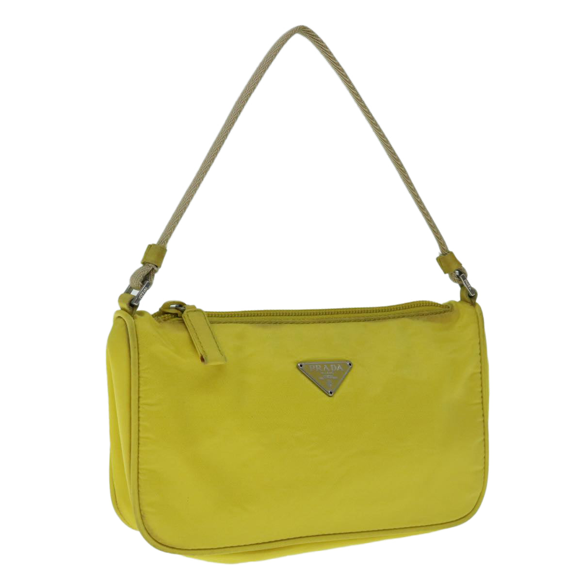 PRADA Accessory Pouch Nylon Yellow Auth 64205