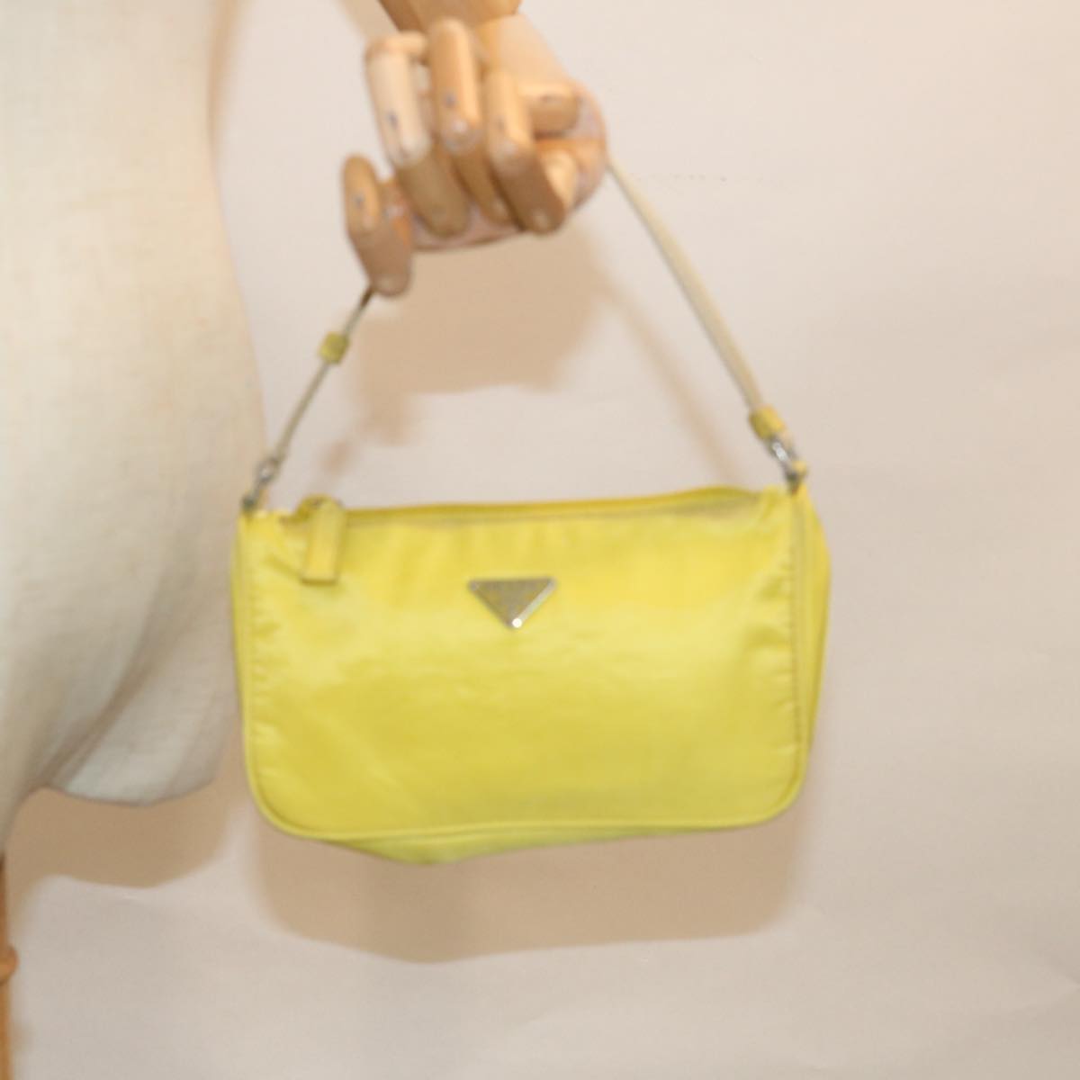 PRADA Accessory Pouch Nylon Yellow Auth 64205