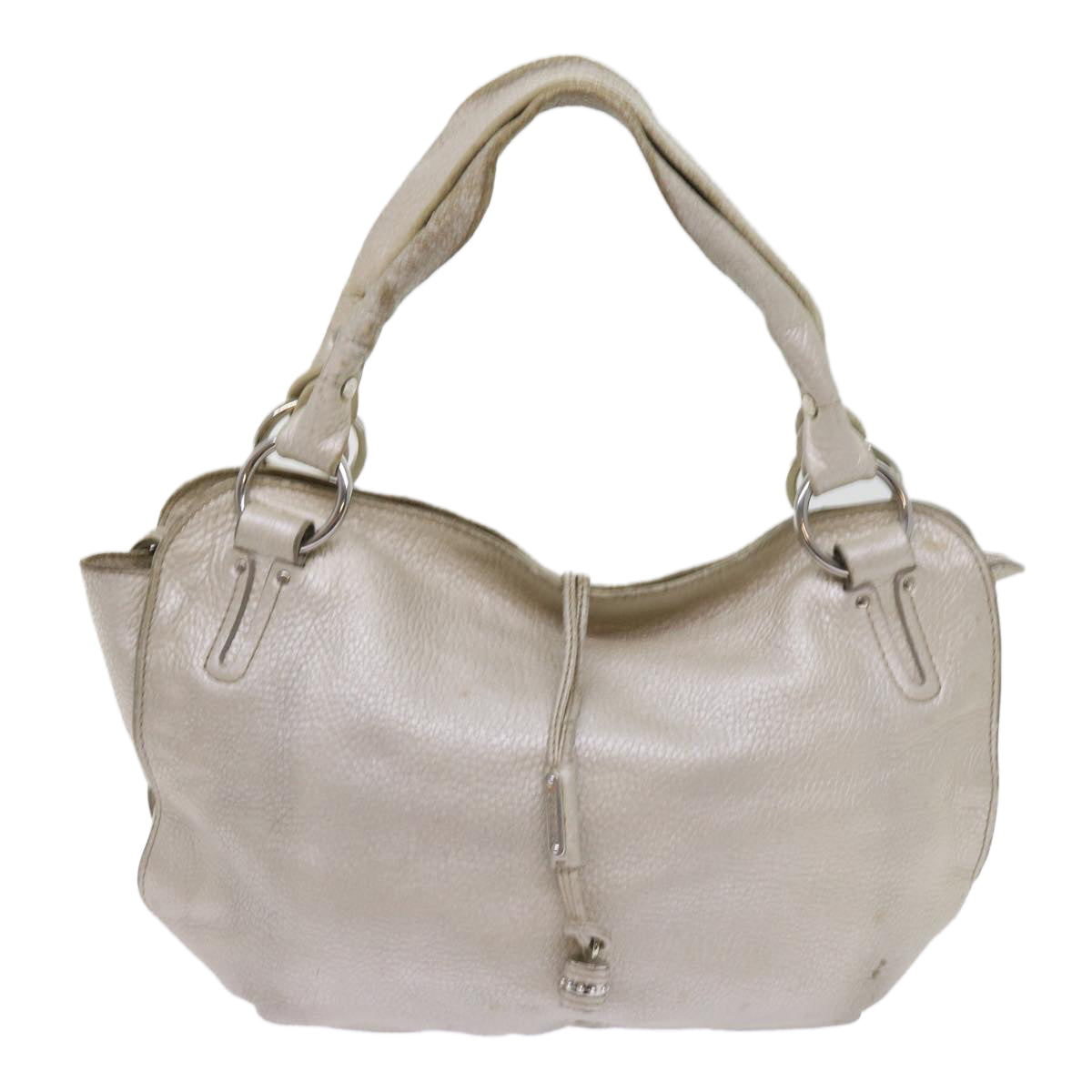 CELINE Tote Bag Leather Beige Auth 64278