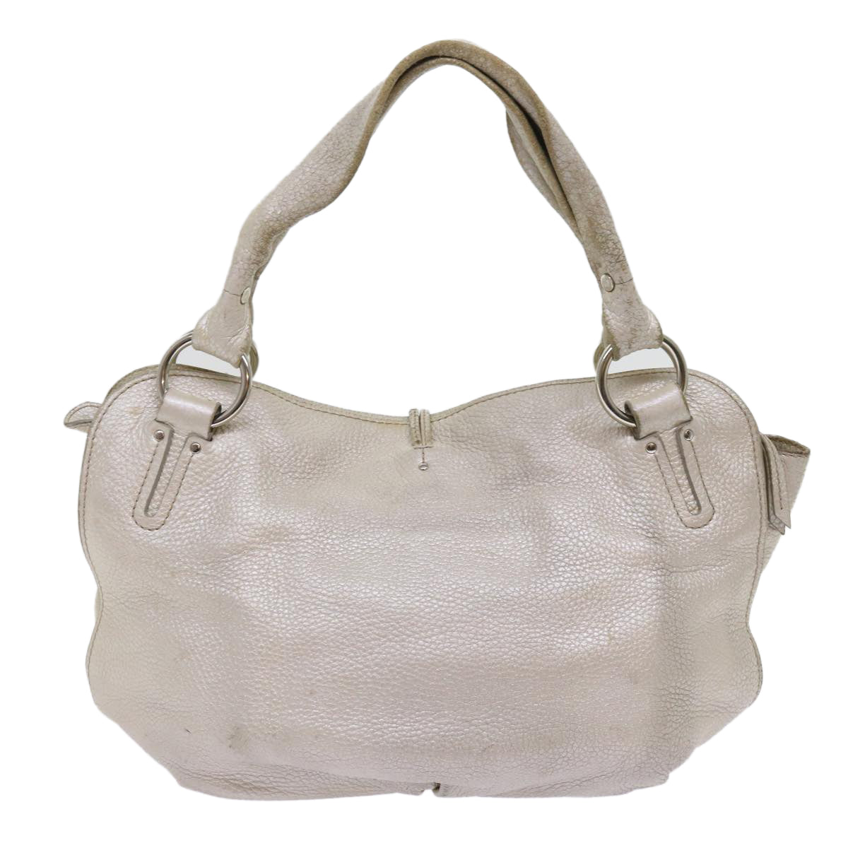 CELINE Tote Bag Leather Beige Auth 64278