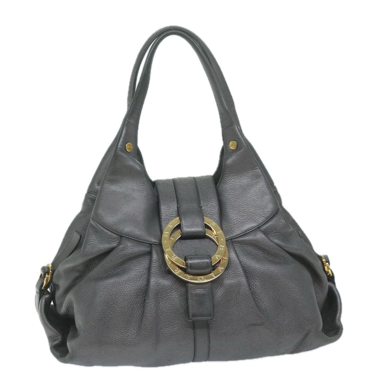 BVLGARI Chandra Hand Bag Leather Gray Auth 64348