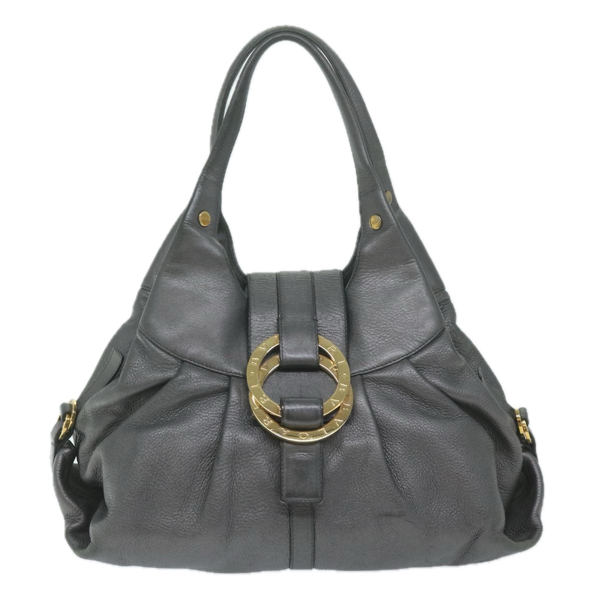 BVLGARI Chandra Hand Bag Leather Gray Auth 64348