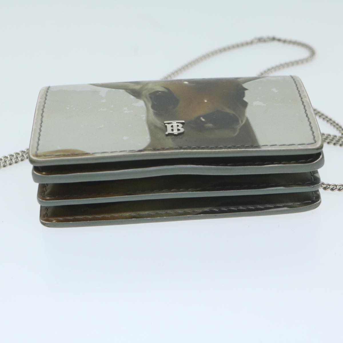 BURBERRY Chain Wallet Patent leather Gray Auth 64515