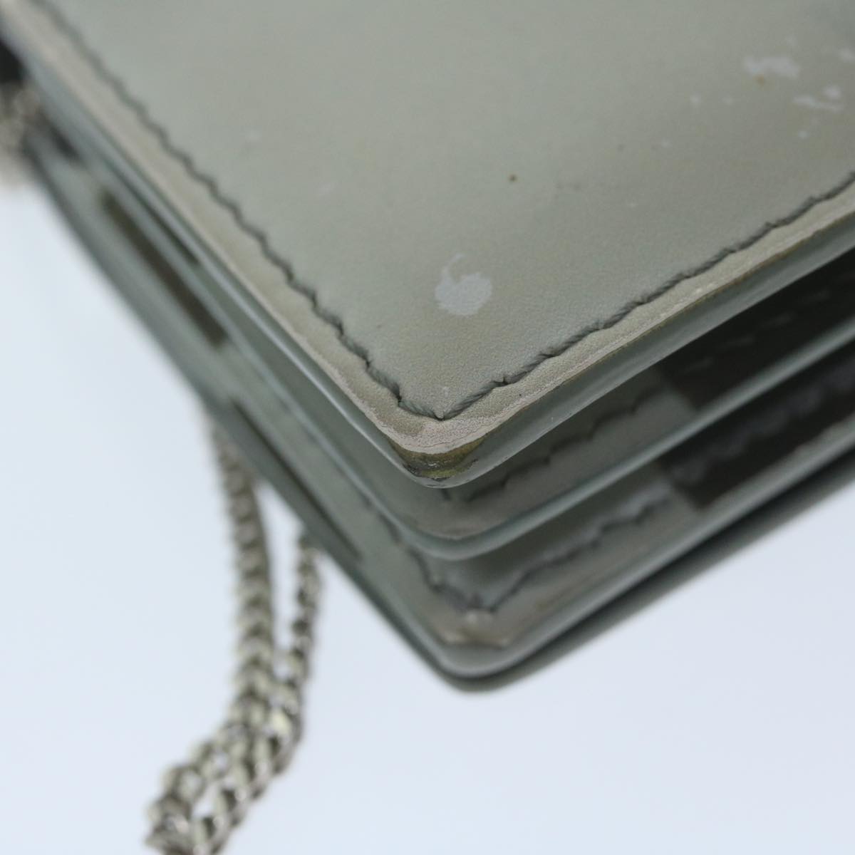 BURBERRY Chain Wallet Patent leather Gray Auth 64515