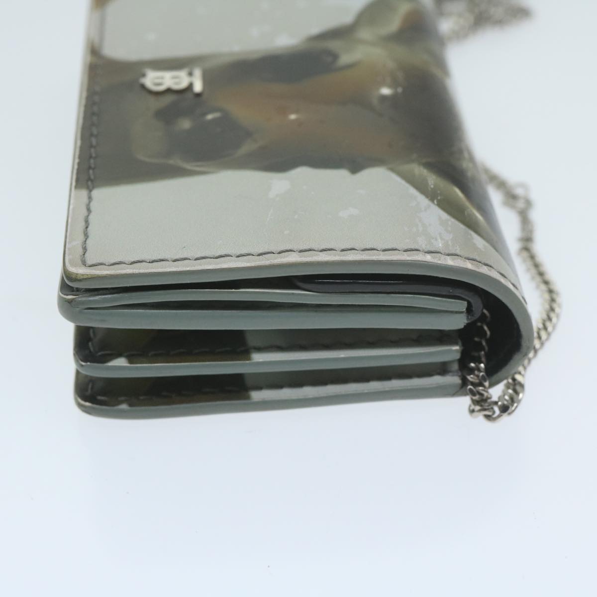 BURBERRY Chain Wallet Patent leather Gray Auth 64515